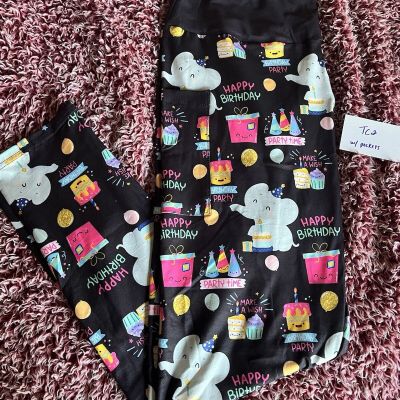 NEW buttery Tc2 Pockets Elephant Birthday Leggings Fit Sizes 20 22 24 26 28 3x4x